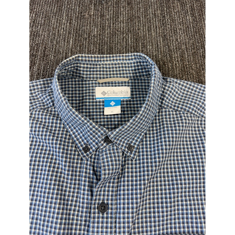 Columbia Mens XL Blue Gingham Plaid Long Sleeve Button Down Shirt Hiking Casual